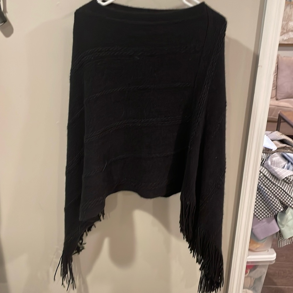 Fringe poncho sweater